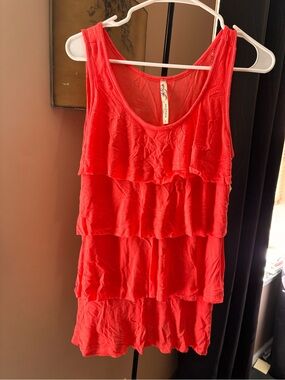 Tiered Ruffle Sleeveless Tank Top - Coral
